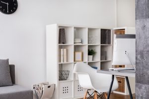Storage shelves in travel homeworker office